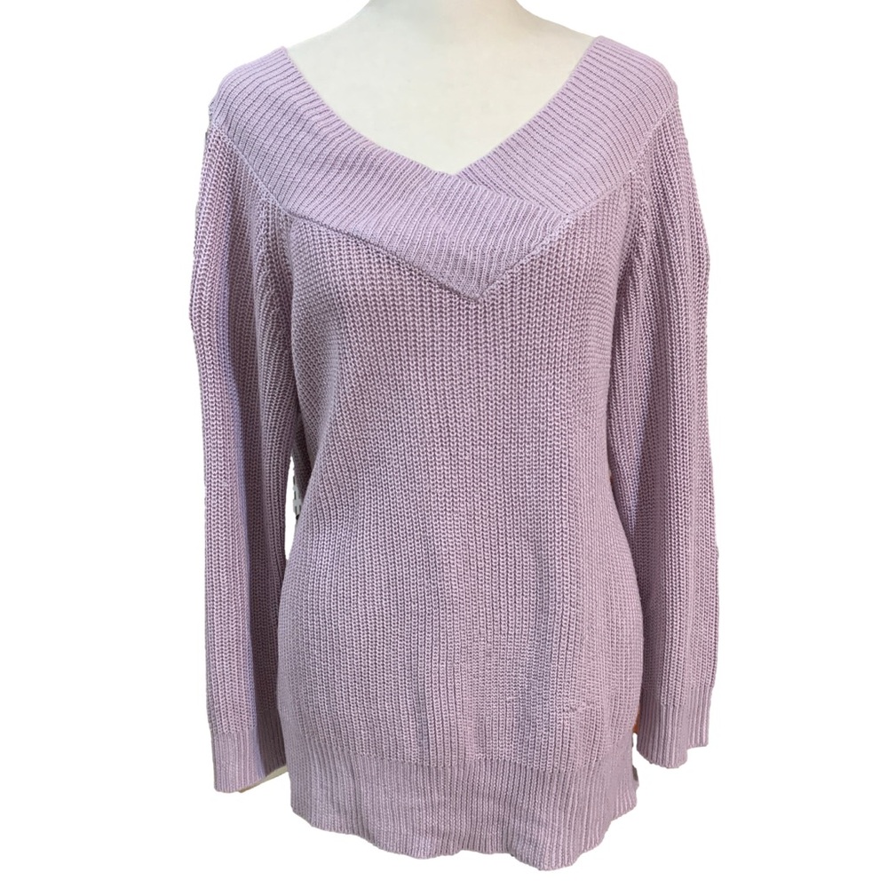 Soho Jeans NY&Co Lavender Acrylic Long Sleeve Collarless V-Neck Knit Top